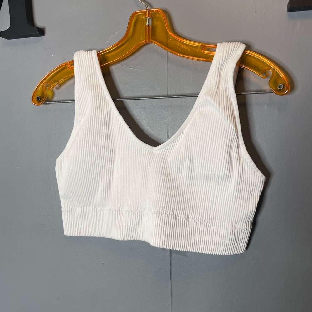 Aerie Seamless Ribbed White V-Neck Bralette XXL